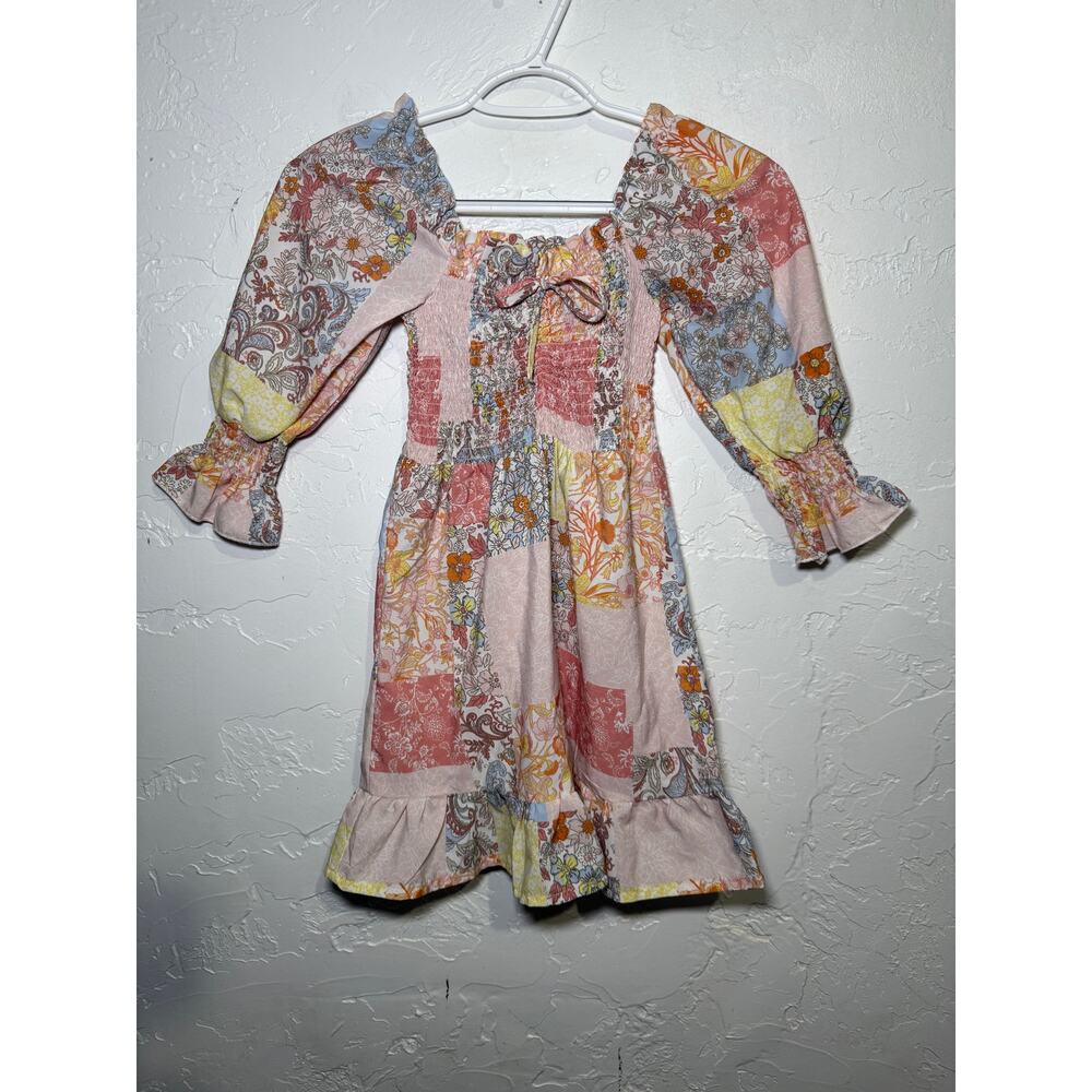 Indulge girls floral patchwork milkmaid tiered dress small 6/7 cottagecore fairy